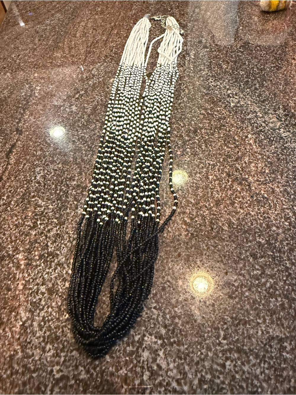 Chico's Elsa Black White Ombre Beaded Multi Strand Layered Statement Necklace